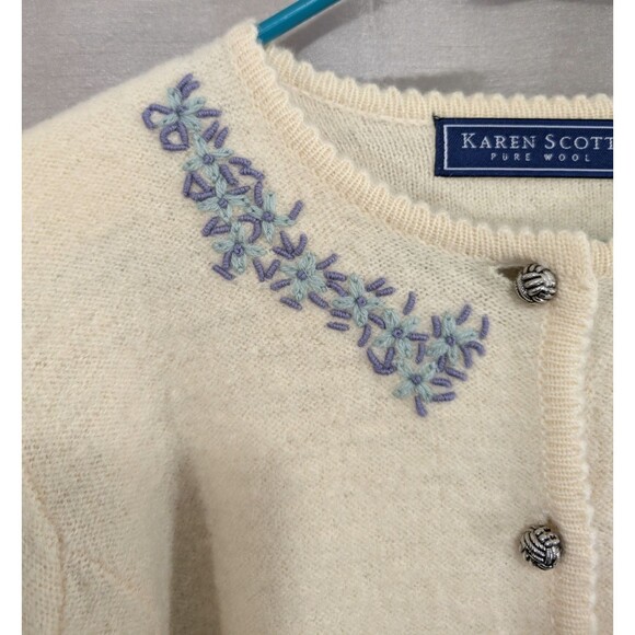Vintage Karen Scott Womens LARGE Embroidered Wool Cardigan Sweater Button Up NWT - Picture 6 of 16